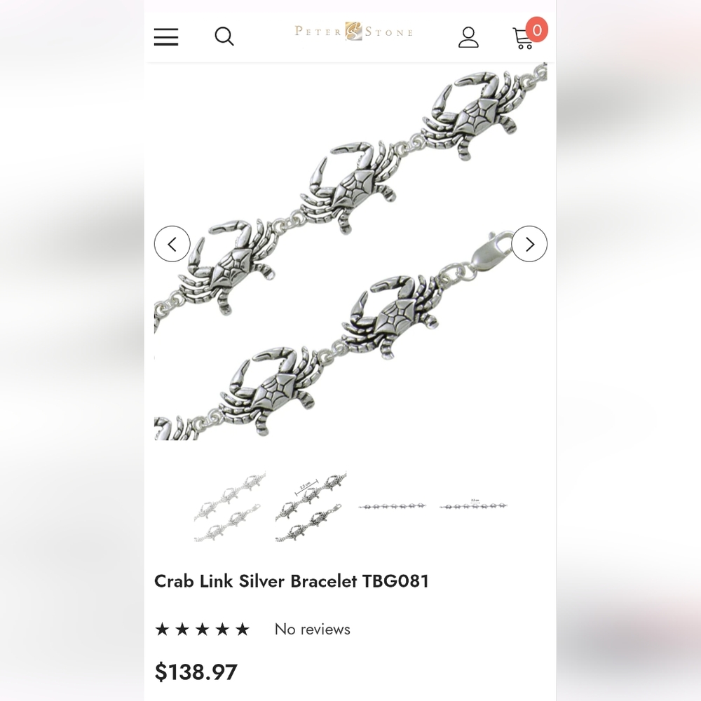 Peter Stone Sea Life Sterling silver crab bracelet